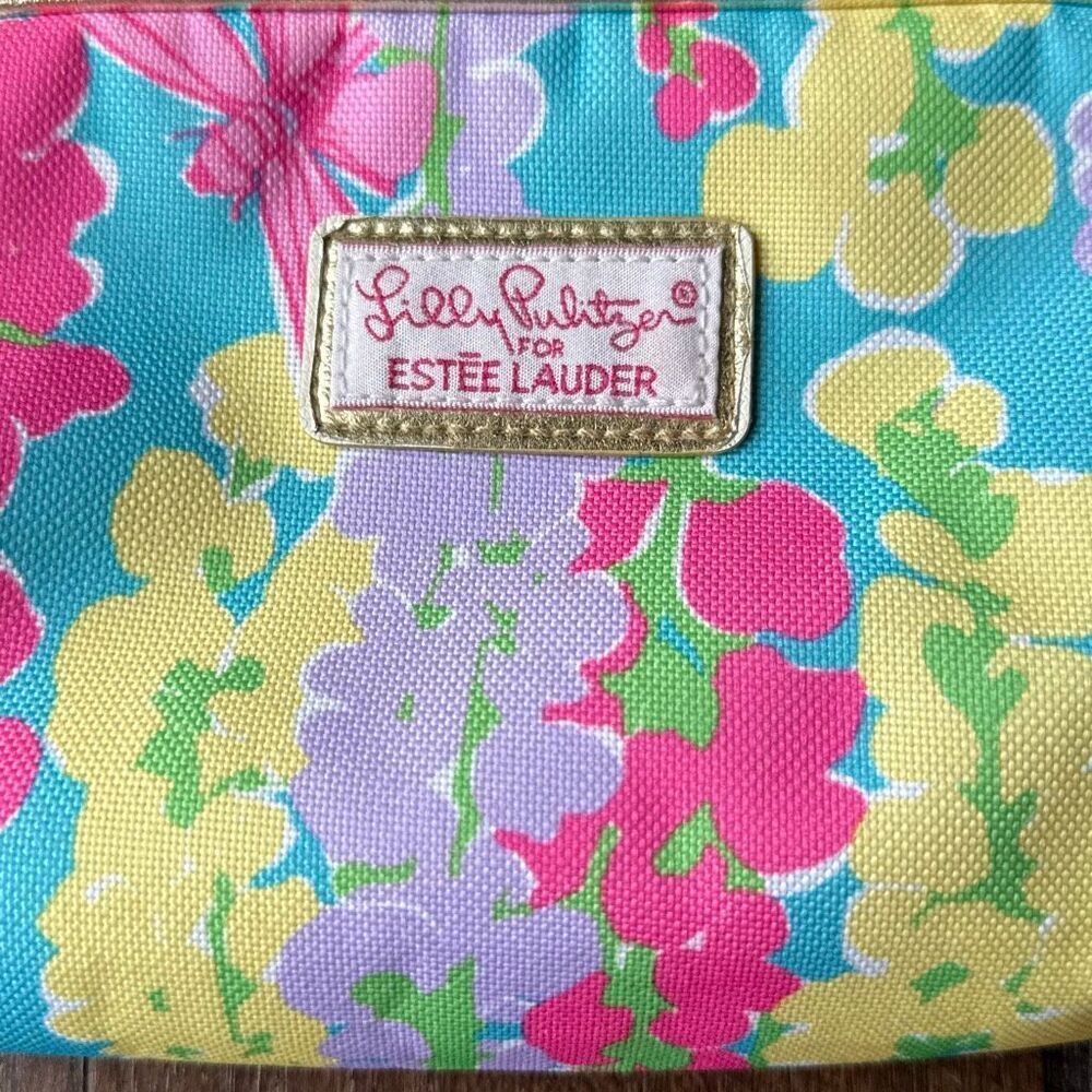 Lilly Pulitizer Estée Lauder make up bag floral pink blue yellow travel luggage - Picture 2 of 6